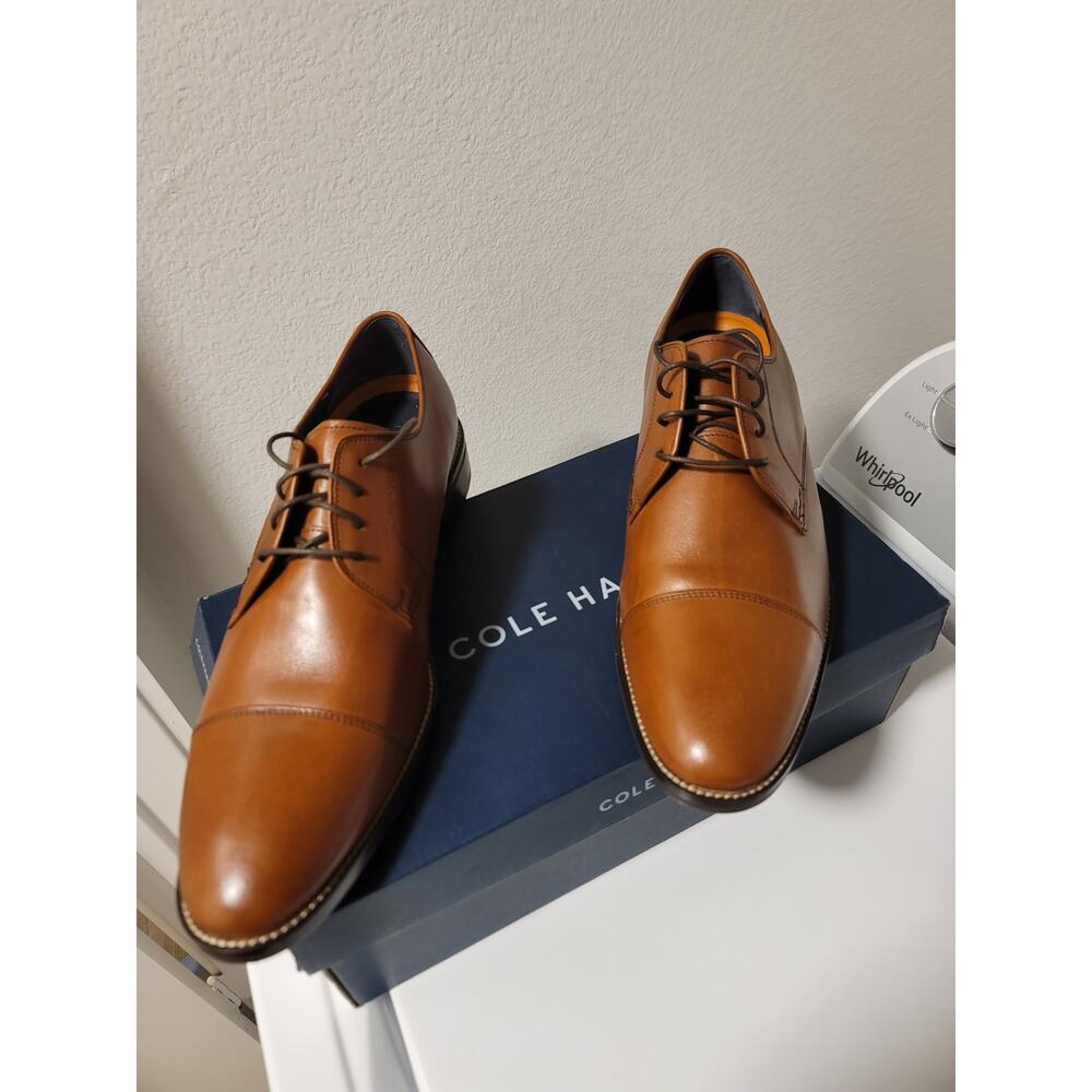 Men's Cole Haan Lenox Cap Toe Oxfords in British Tan - Picture 2 of 8